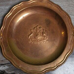 Vintage Embossed Copper Wall Plate Heraldic Crest Germany Chile 22cm Decor
